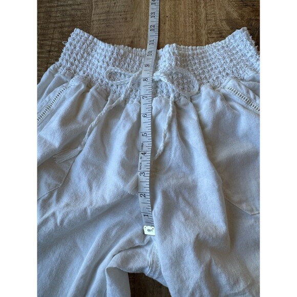 Westbound Women's Solid White Linen Pull On Cropped Pants Rolled Cuff Medium - Picture 9 of 11